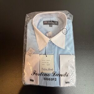 Fortino Landi Mens Dress Shirt NWT Sky Blue Contrast Collar‎ 16-16.5 36-37
